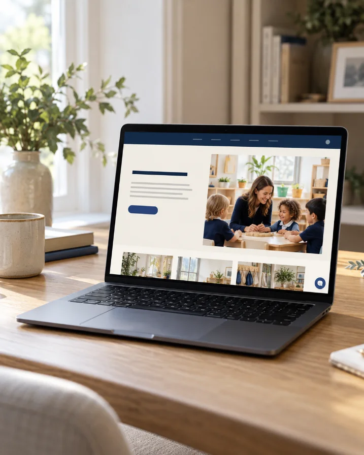 School website on a laptop in a home office