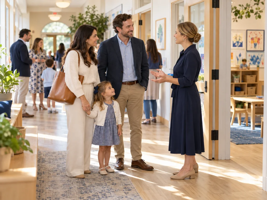 Open house — families in a school hallway