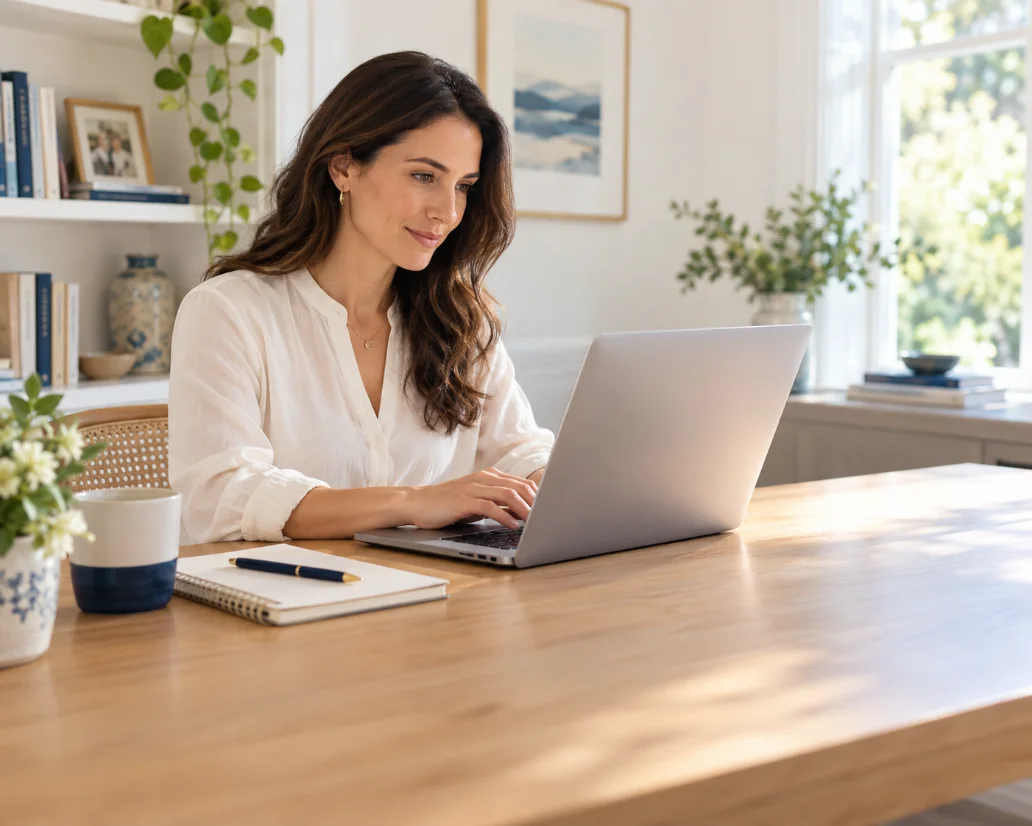 Parent completing application on laptop